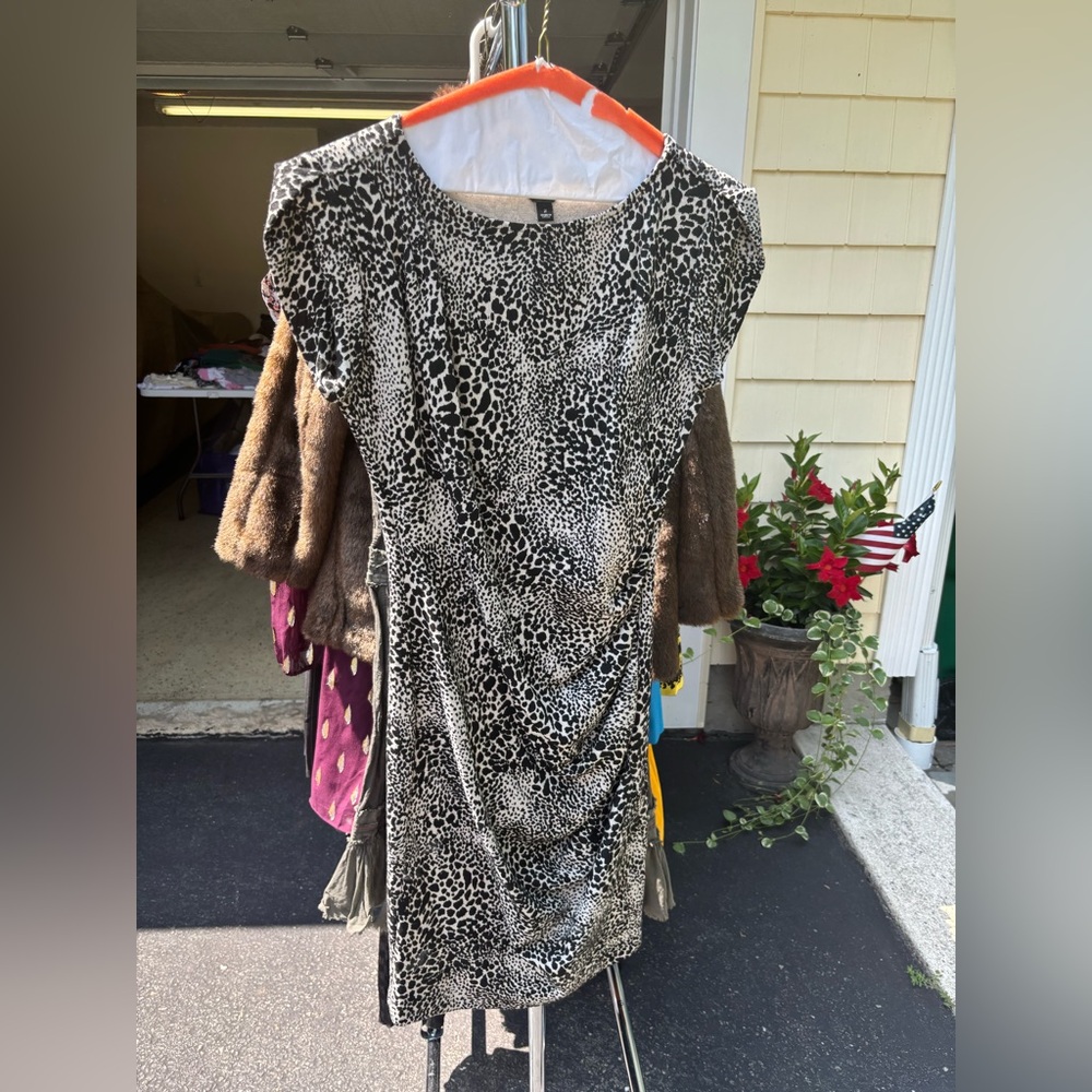 Ann Taylor Black and White Leopard Print Sheath Dress